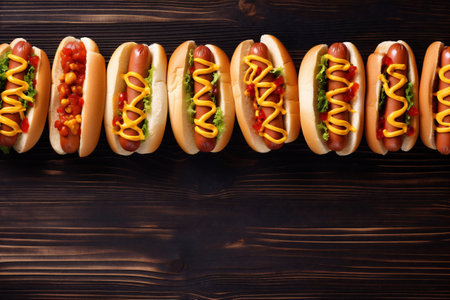 bun dog meat background food bread sausage hot fast sauce american. Generative AI.の素材