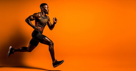 athletic fast black side training runner speed men sport male run. Generative AI.の素材