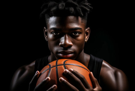man sports player basketball athlete holding black person healthy ball professional. Generative AI.の素材