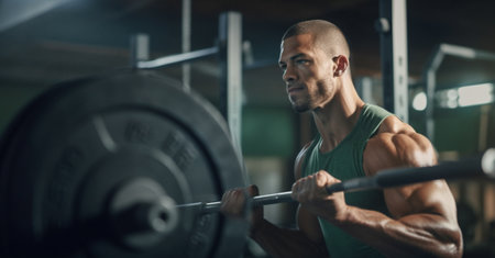 sport strong gym exercising strength lifestyle fit men training person athletic. Generative AI.の素材
