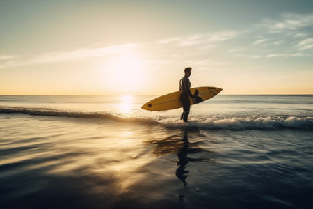 surfboard man athletic male surfing ocean surfer sea sport beach person. Generative AI.の素材