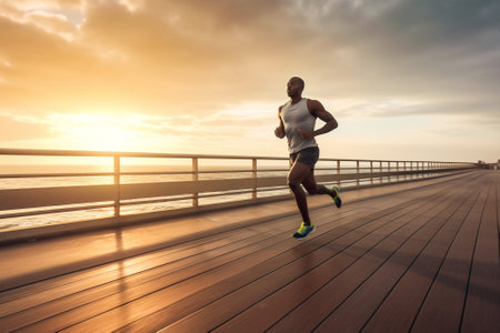 athletic young runner male lifestyle sports healthy training jogger fitness. Generative AI.の素材