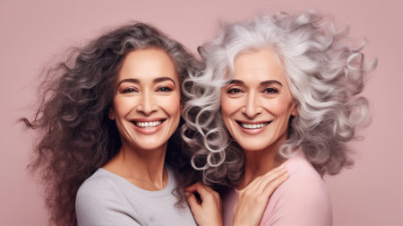 photography cheerful women smiling friendship grandmother happiness females portrait laughing horizontal. Generative AI.の素材