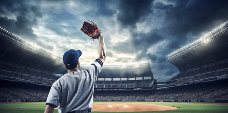 Man athlete team stadium game person playing ball dirt baseball field uniform sport baseballの素材