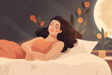 woman beauty bed sleepy happy young morning relaxation pillow attractive sleep. Generative AI.の素材