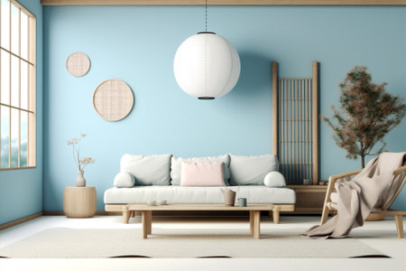 blue room interior living sofa home apartment furniture modern design wall. Generative AI.の素材
