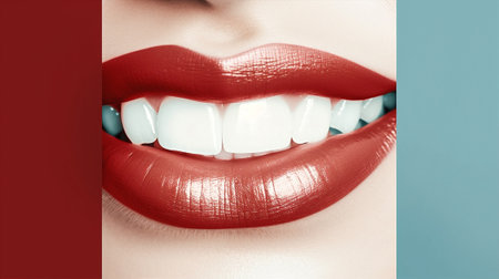 model women toothy face white mouth beauty care red smile lips. Generative AI.の素材