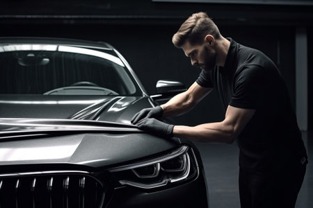 transportation car cleaning garage hand shine vehicle auto service automobile. Generative AI.の素材