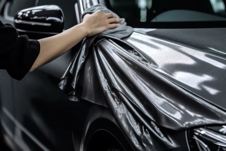 auto cleaning automobile service garage shine car vehicle hand transportation. Generative AI.の素材