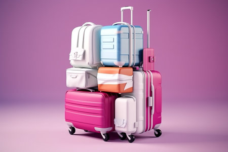 Trip traveler vacation departure baggage tourism case leisure bag business floor boarding arrival suitcase pinkの素材