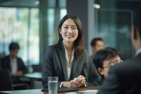 Woman asian young person office cooperation group teamwork leadership employee business businesswoman team careerの素材