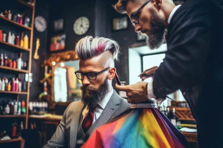 man beauty care barbershop beard barber hair style adult hairdresser salon. Generative AI.の素材