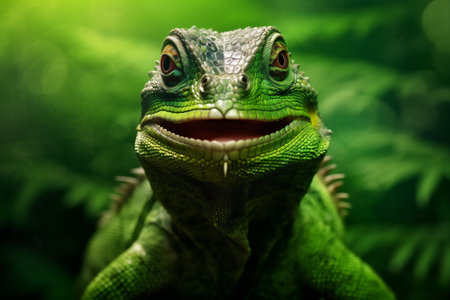 green glasses close-up animal lizard reptile iguana wildlife scale portrait. Generative AI.の素材