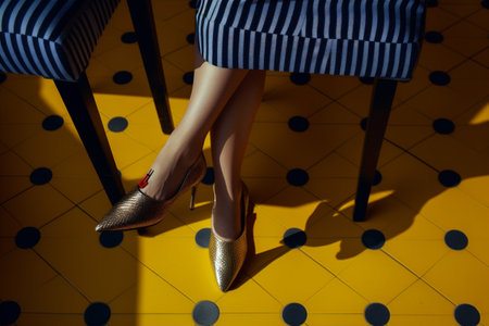 shoe woman fashion beautiful concept blue red leg slim colorful foot. Generative AI.の素材