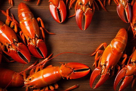 food crawfish boiled cooked claw crayfish background seafood red crustacean lobster. Generative AI.の素材