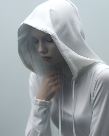 Woman face portrait lady head veil black mystery traditional white beauty human fashion darkの素材