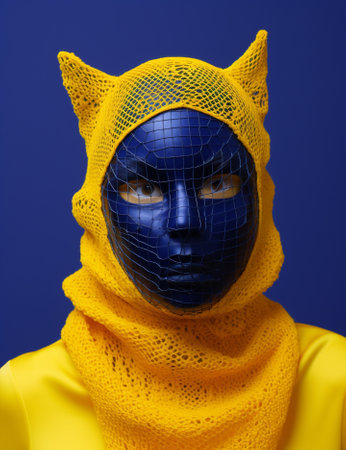 Knitted woman beauty adult portrait black person art balaclava yellow mask fashion face modelの素材