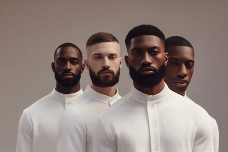 black man suit studio group lifestyle fashion trendy friends portrait young. Generative AI.の素材