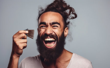 man hair hairdresser style caucasian studio white comb hairstyle background barber surprised. Generative AI.の素材