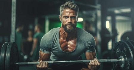 men strong strength fit person adult gym sport exercising training athletic. Generative AI.の素材