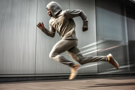 runner training healthy sports male lifestyle fitness young athletic jogger. Generative AI.の素材