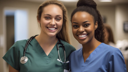 group black beauty portrait business women doctor clinic health caucasian nurse. Generative AI.の素材