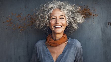 horizontal laughing cheerful portrait smiling happiness women grandmother only women friendship females. Generative AI.の素材