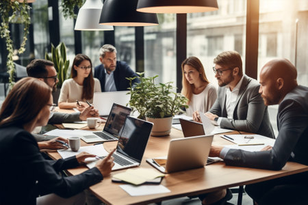Internet brainstorming team technology meeting entrepreneur teamwork business women communication laptop professional table people explaining sitting menの素材