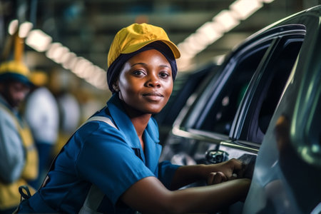 woman african garage automobile labor auto motor technician job vehicle american mechanic. Generative AI.の素材