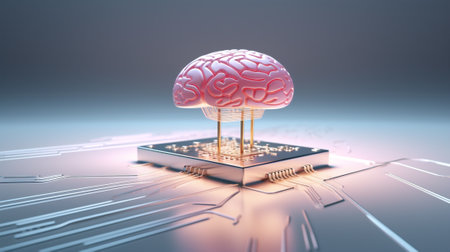 Science concept brain neon artificial technology intelligence pink abstract digitalの素材