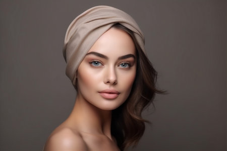 natural woman model makeup female caucasian young portrait beauty skin face. Generative AI.の素材