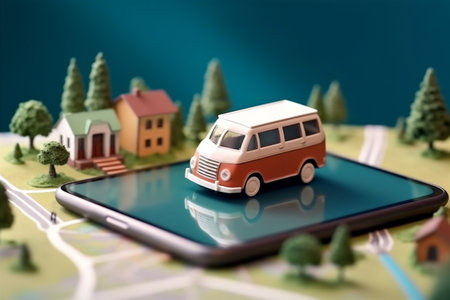 map position point gps direction location mobile phone travel navigation. Generative AI.の素材