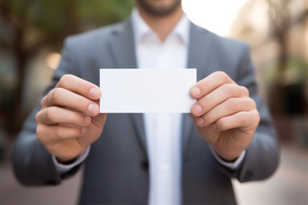 Hand man professional person giving hold portrait businessman occupation business card blank white workerの素材
