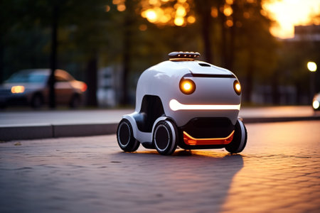 Robot road outdoor electricity transportation automatic technology small automobile vehicle auto car smart deliveryの素材