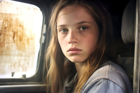 car woman driver transportation auto vehicle happy smile business beauty caucasian. Generative AI.の素材