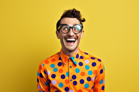 Hipster man happy polka lifestyle concept hair fashion background crazy retro dots male smiling style trendyの素材