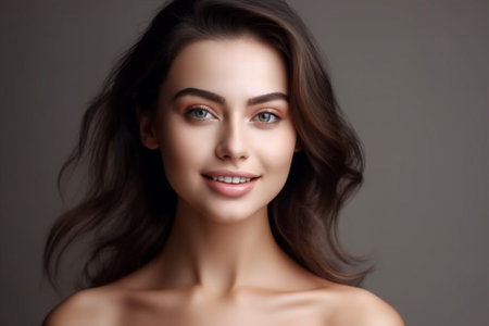 woman face young female model makeup caucasian skin studio portrait beauty. Generative AI.の素材