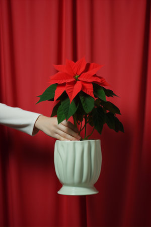 Plant floral red seasonal background flower christmas holiday noel celebrate poinsettia gift crimsonの素材