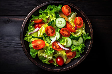 fresh healthy vegetable dark vegetarian background diet red salad food green. Generative AI.の素材