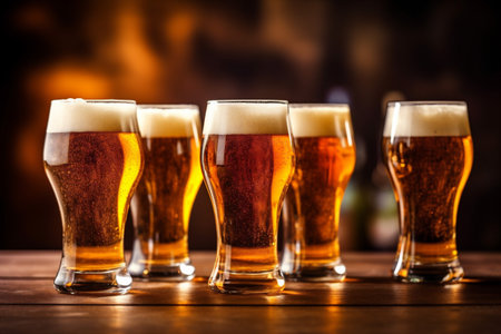 beverage beer alcohol gold pint foam drink lager glass pub. Generative AI.の素材