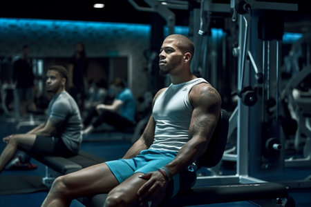 person exercising training gym healthy fit fitness group lifestyles sport. Generative AI.の素材
