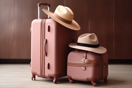 Baggage traveler luggage blue accessories hat airport lifestyle handle journey trip holiday suitcaseの素材