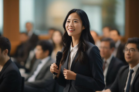 Woman businesswoman person office standing employee business asian young teamwork workplace partnership groupの素材