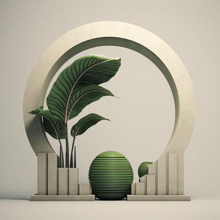 Perspective empty space design arch frame green light colorful wall pastel art background backdrop modern pinkの素材