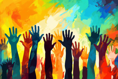 Upwards education silhouette colorful children hand joy human group volunteer illustration childの素材