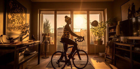 exercise woman training gym coach workout cycling fit sport fitness cardio. Generative AI.の素材