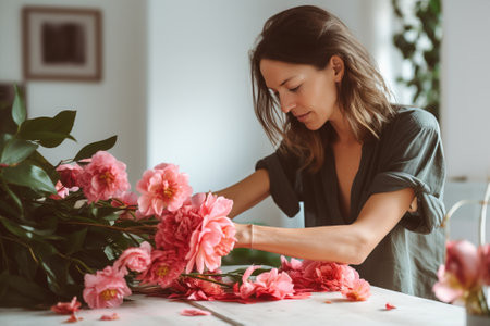 Woman bouquet wedding work florist valentine design beautiful fresh profession floralの素材