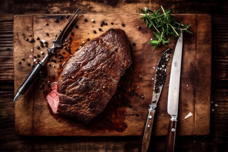 rosemary steak dark grill background fried red food beef meat raw. Generative AI.の素材