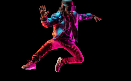 light man technology pink innovation modern virtual reality vr digital jump. Generative AI.の素材