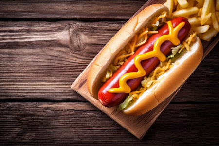 background dog american food fast bread dinner sauce hot meat sausage. Generative AI.の素材